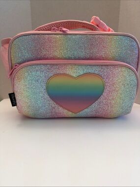 Flow Fly Glitter Pastel Rainbow Heart Insulated Lunch Bag